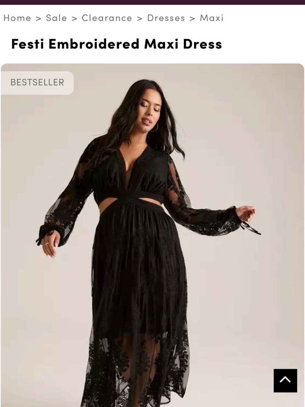 Torrid Festi Embroidered Maxi Dress in black with floral embroidery, size 2X.